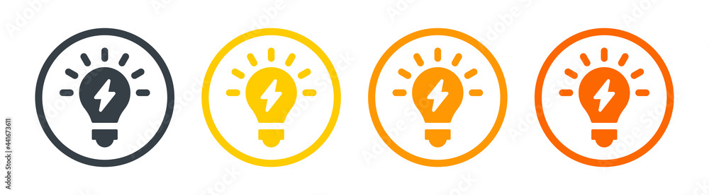 Poster lightning bolt with bulb icon sign in the circle. electricity symbol