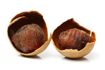 Dried Longans on white background 