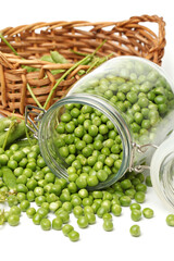 Fresh peas isolated on white background