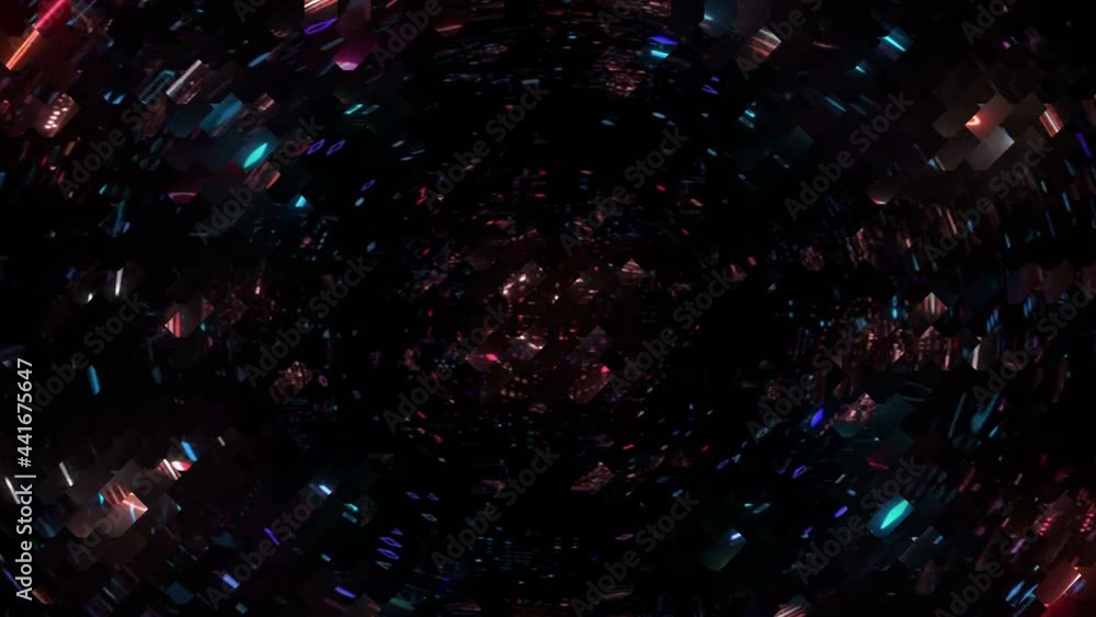 Poster shimmering mosaic of intricate geometric shapes spinning rapidly around the center. a color palette 