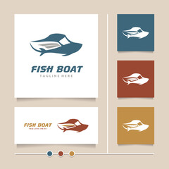 Naklejka premium Creative idea and simple concept vector fish boat logo design