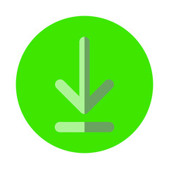 Flat icon illustration vector of download button in green circle on white backgrounds.