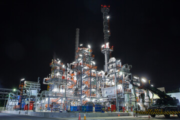 Night scene of oil refinery plant and power plant of petrochemical industry