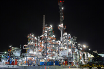 Night scene of oil refinery plant and power plant of petrochemical industry