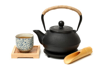 Closeup of tea set on white background 
