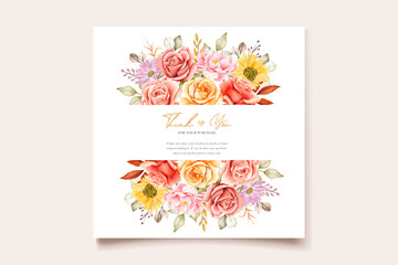 watercolor summer floral and leaves invitation card set