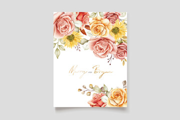 watercolor summer floral and leaves invitation card set