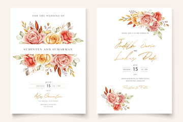 watercolor summer floral and leaves invitation card set