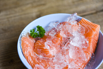 Fresh salmon fish, Raw salmon filet on ice