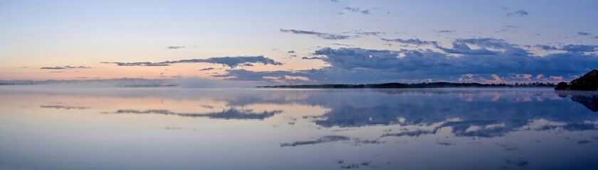 Fototapeta na wymiar ウトナイ湖の夜明け前のパノラマ情景＠北海道