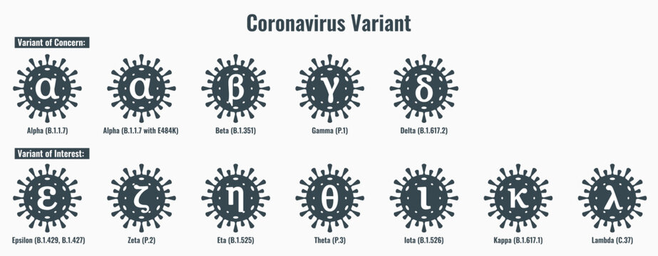 Set of Coronavirus or SARS-CoV-2 Variant Illustration
