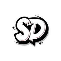 Simple Initial Logo Lettering Cartoon Grafity Black and White SD