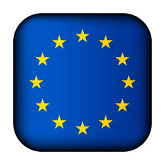 Glass light ball with European Union flag. Round sphere, template icon. EU national symbol. Glossy realistic ball, 3D abstract vector illustration highlighted on a white background. Big bubble