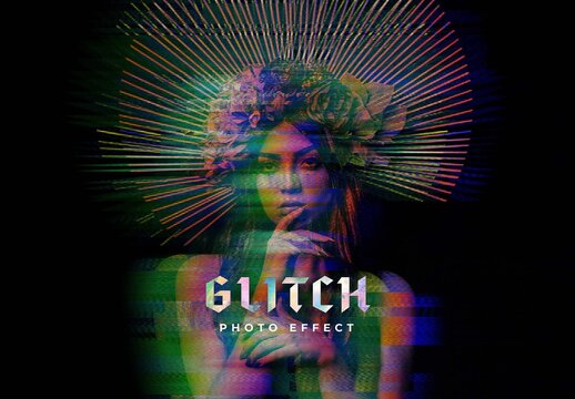 Digital Distorted Glitch Photo Effect Mockup