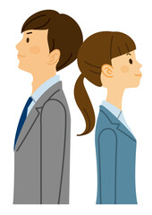 男女　スーツ　横顔　背中合わせ