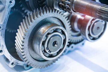 Metallic background of car automotive transmission gearbox