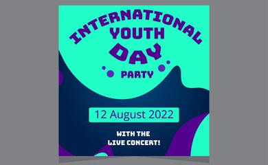 Happy Youth Day Modern Party Social Media Stories Design Templates. International Youth Day Horizontal Banner Template Teens and Young Celebration. International Youth Day Social Network, Food, Party.