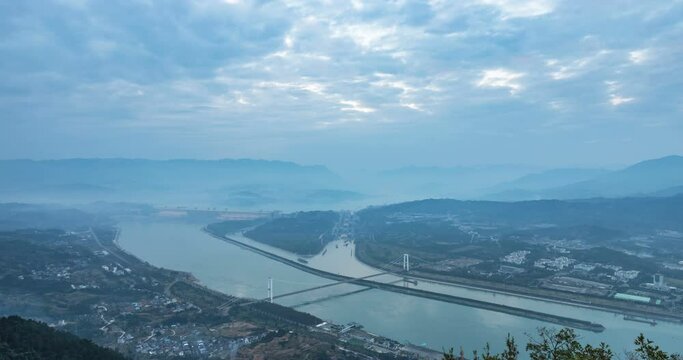 the famous water conservancy project of the three gorges dam at dusk, time lapse, yichang city, hubei province, China.