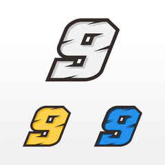 High quality racing number 9 isolated on white background