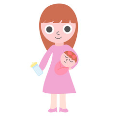 Happy mother's day card.Mom and child. Mother holding baby.Motherhood or family concept.Flat design.Cartoon charactor.Woman and infant.ector illustration.Sign, symbol, icon or logo.