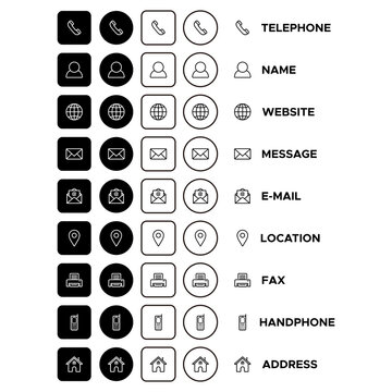website icon set, business card, contact us icon set vector sign symbol