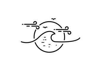 Black line art illustration of sea wave