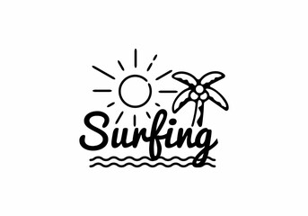 Obraz premium Black line art illustration of surfing sign