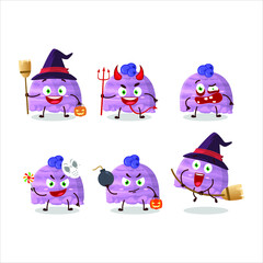 Halloween expression emoticons with cartoon character of blueberry ice cream scoops. Vector illustration