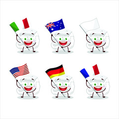 Milk ice cream scoops cartoon character bring the flags of various countries. Vector illustration