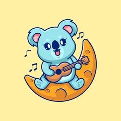 Cute koala playing guitar on the moon