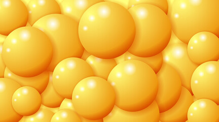 Creative orange soft realistic spheres . 3D yellow colorful balls geometric banner. Modern cover particles design