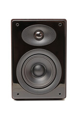 Background of black speaker with sphere on white background 