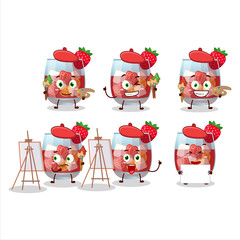 Fototapeta premium Artistic Artist of glass of sangria cartoon character painting with a brush
