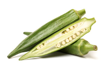 Fresh young okra isolated on white background
