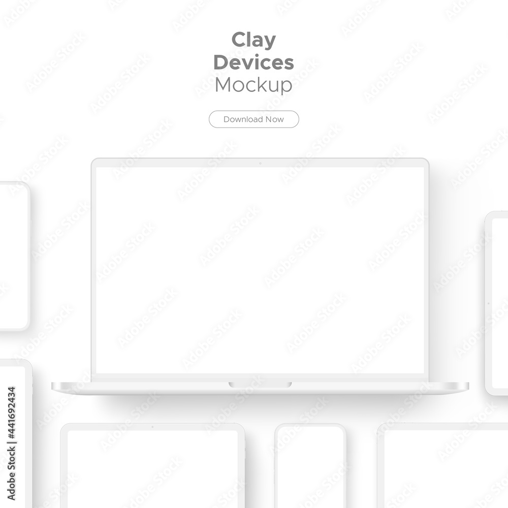 Poster clay responsive devices mockup for display web-sites and apps design. vector illustration