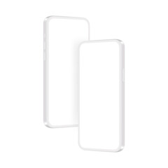 Clay Phones Mockups with Blank Screens, Isolated on White Background, Perspective Side View. Vector Illustration