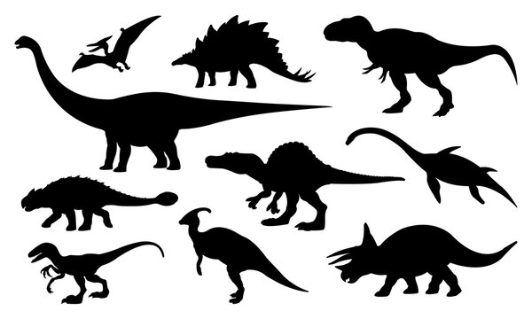 Collection of Dinosaurs Silhouettes Isolated on White Background. Vector Illustration © Evgeniy Zimin