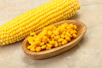 Sweet yellow corn in the bowl
