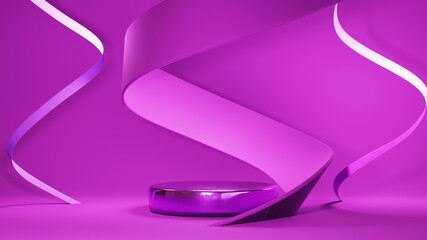 3D rendering of mockup background. Podium for show product. Blank scene showcase with empty round stage.