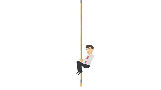 Businessman. Animation of a man climbing a rope, the alpha channel is turned on. Cartoon