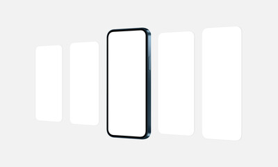 Smartphone Blue Mockup With Blank App Screens, Perspective Side View. Vector Illustration