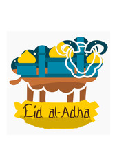 Editable Vector of Isolated Sheep Silhouette Shape Contains Mosque Illustration with Brush Strokes Banner for Artwork Elements of Eid Al-Adha or Islamic Holy Festival Design Concept