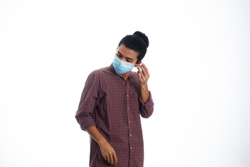health, pandemic and safety concept - asian young man wearing face protective medical mask for protection from virus disease over white background