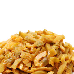 hot pickled mustard tuber on white background 