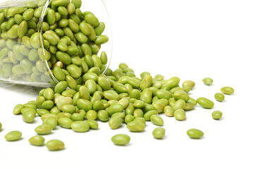 Green soy beans on white background 