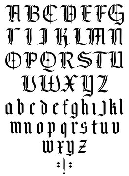 Gothic alphabet. Medieval gothic font with capitals and lowercase caps. Vintage font. Typography for labels, headlines, posters etc.