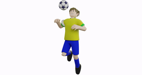 3D Illustration of brazil football athlete heading the ball. 3D rendering soccer concept