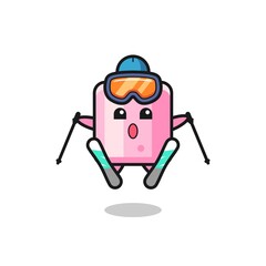 marshmallow mascot character as a ski player