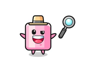 illustration of the marshmallow mascot as a detective who manages to solve a case