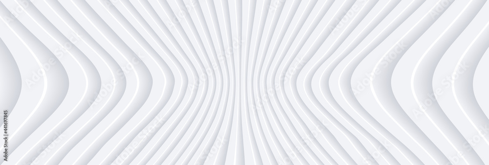 Wall mural abstract 3d white wavy background with interesting pattern. minimalist empty striped blank bg. halft